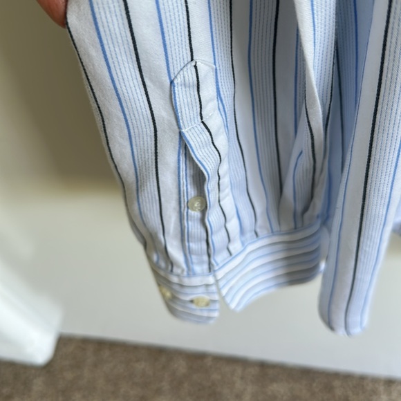 Neiman Marcus Blue and White Stripes Cotton Long Sleeve Button Down Shirt - Picture 4 of 8
